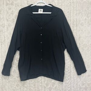 Naning9 Korea Style Black Button Up Shirt Dolman Sleeve Sz M